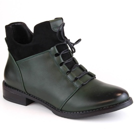 M. DASZYŃSKI Botins femininos de salto baixo com isolamento verde M.Daszyński MR2251-6