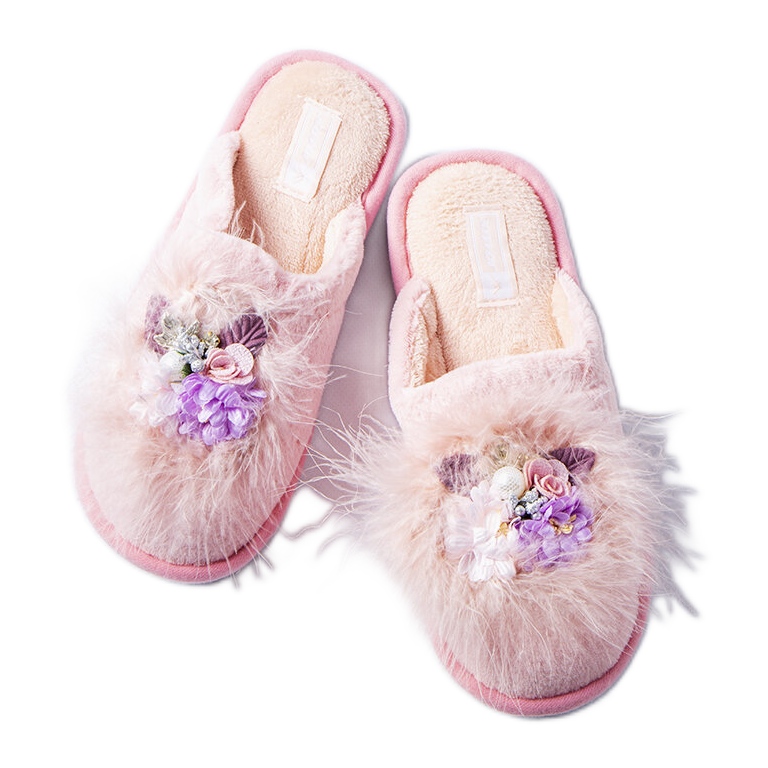 Chinelos quentes rosa com flores Moly