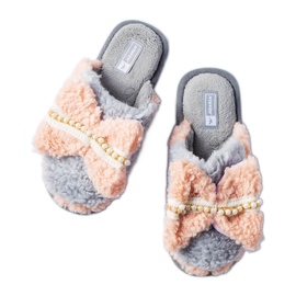 Chinelos cinza e rosa com laço Chinelos cinza e rosa com laço