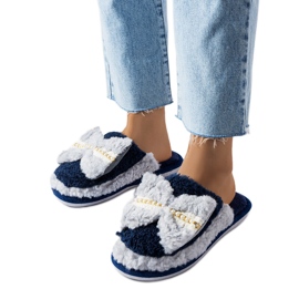 Chinelos azul marinho e cinza com laço