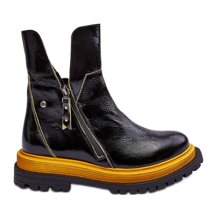 Botas femininas de couro envernizado Maciejka 05747-07 pretas preto