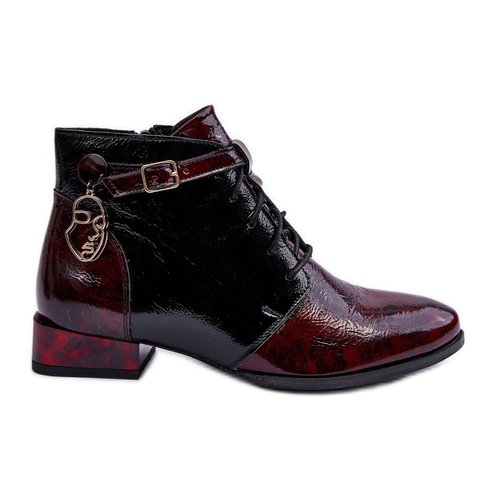 Botins femininos de couro Maciejka 5743A-23 Borgonha vermelho