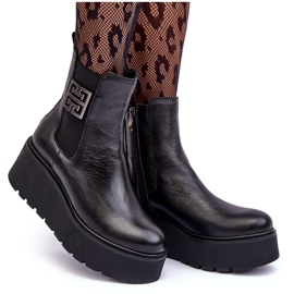 Botins femininos de couro com plataforma enorme preto Lemar Savira preto