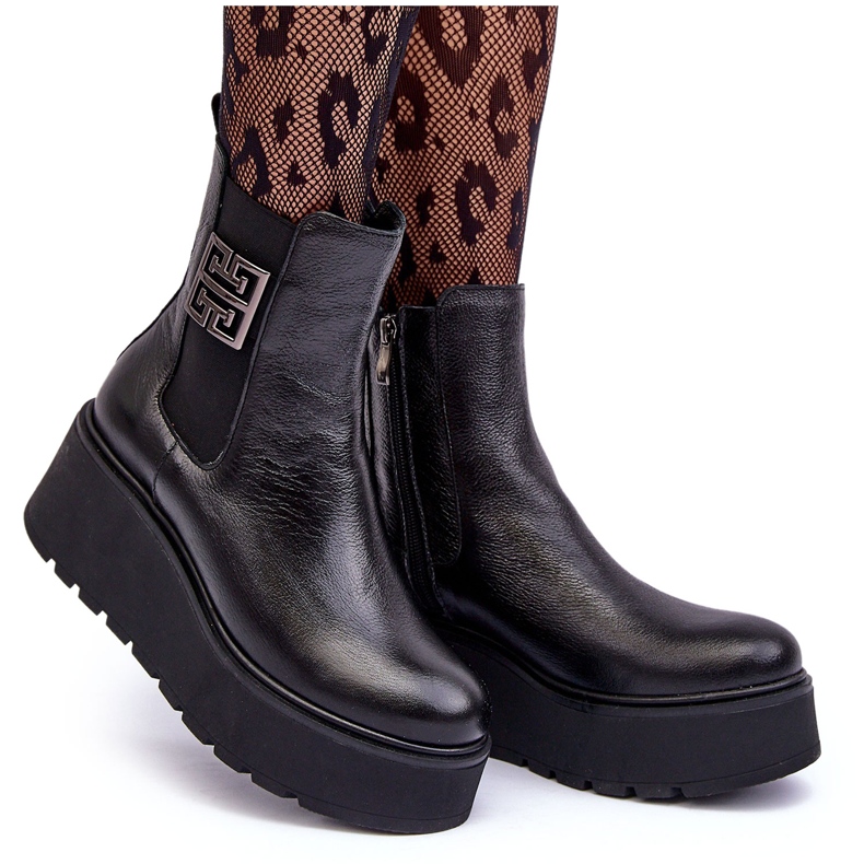 Botins femininos de couro com plataforma enorme preto Lemar Savira preto