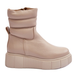 Botins femininos de couro com plataforma bege claro Lemar Suam