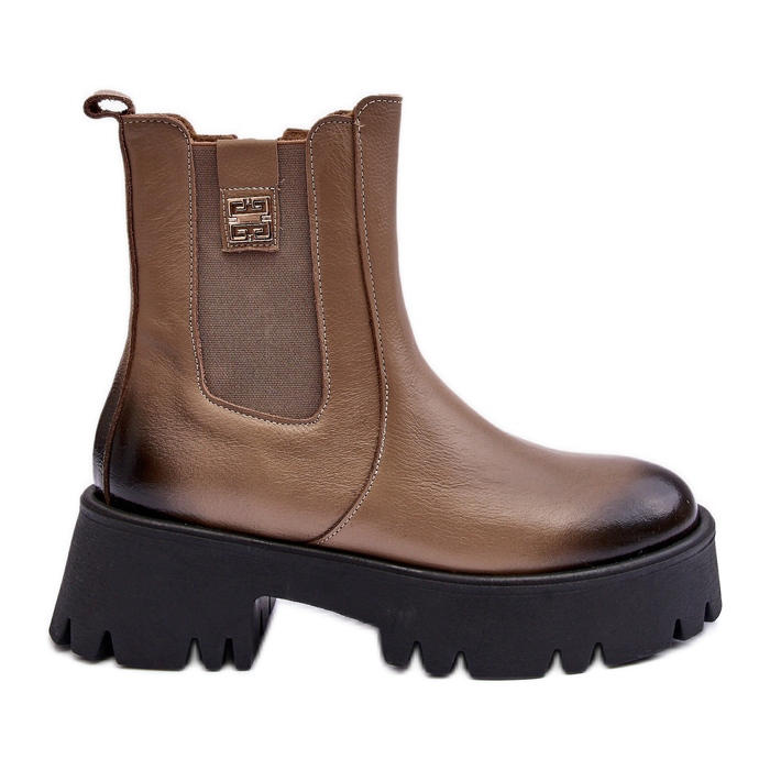 Botas Chelsea de couro em plataforma enorme, Bege Lemar Lisencca