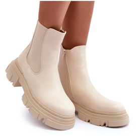 Botas Chelsea de couro com salto baixo e plataforma, Solita bege claro Botas Chelsea de couro com salto baixo e plataforma, Solita bege claro