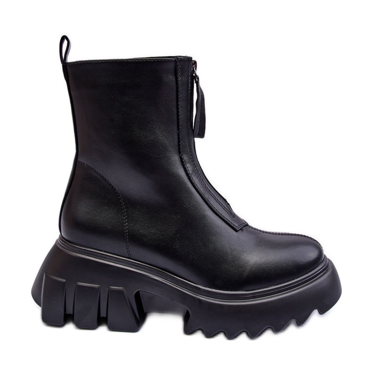 Botins Kusma pretos em plataforma enorme com zíper