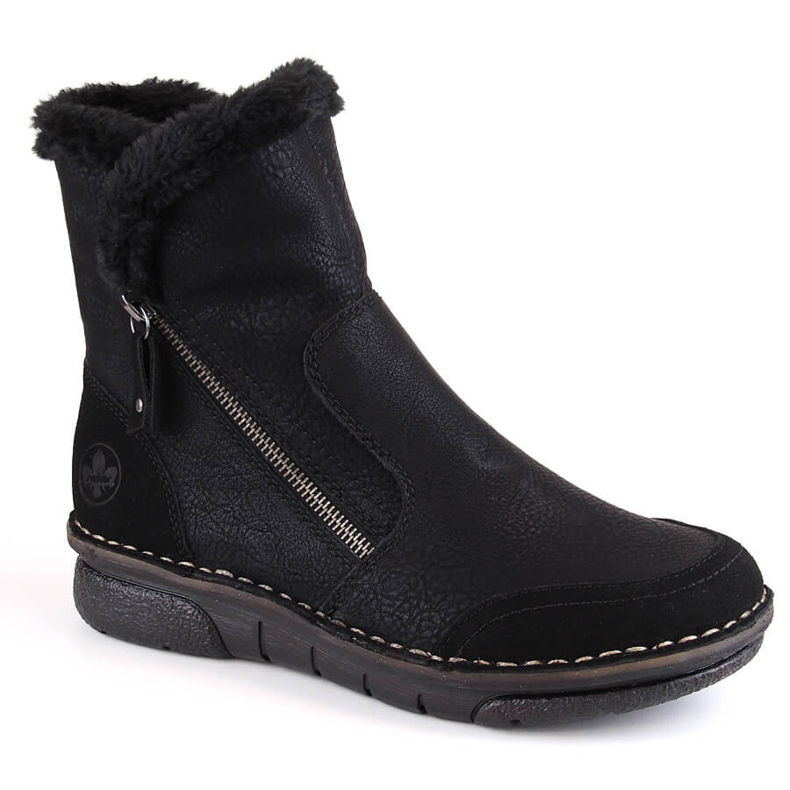 Botas femininas confortáveis ​​e isoladas com pele, pretas Rieker 73371-00 preto