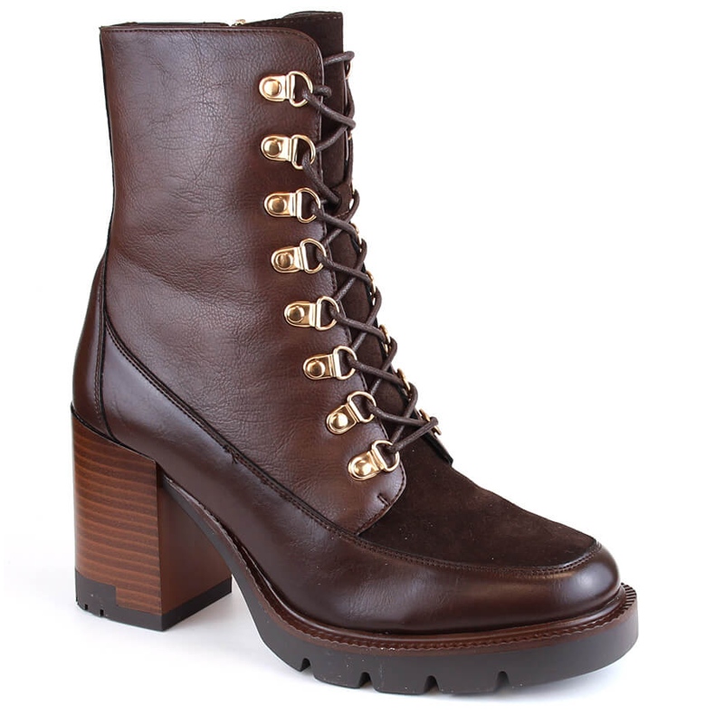 Botas femininas marrons com salto alto e plataforma, isoladas, Vinceza 58100 castanho