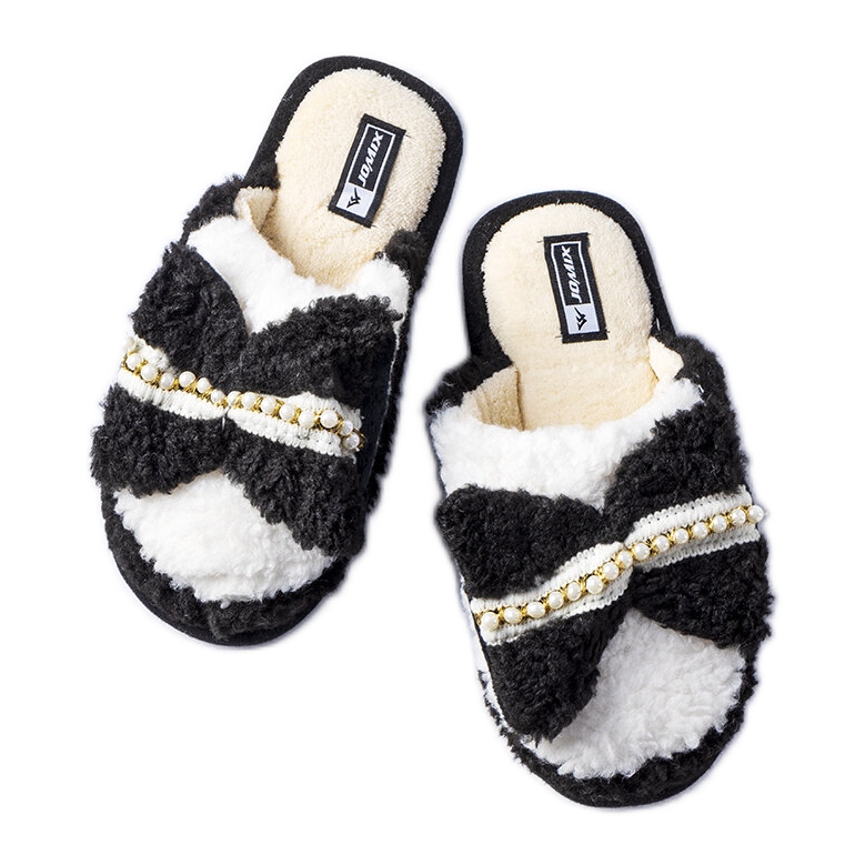 Chinelos preto e branco com laço