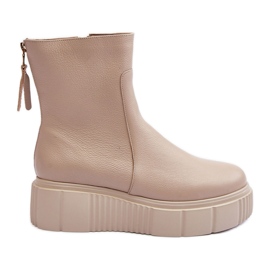 Botins femininos de couro com plataforma bege Lemar Jenefer