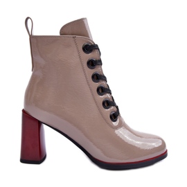 Botins envernizados com atacadores S.Barski MR870-15 Bege Escuro