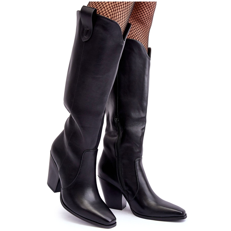 Botas de cowboy de couro com salto alto, Solera preta preto