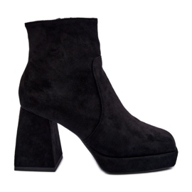 FJ1 Botas pretas de camurça Abnous com salto grosso preto