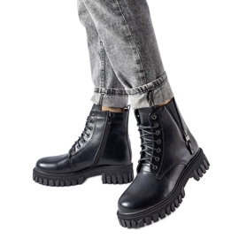 Botins pretos com atacadores e strass Latsch Botins pretos com atacadores e strass Latsch