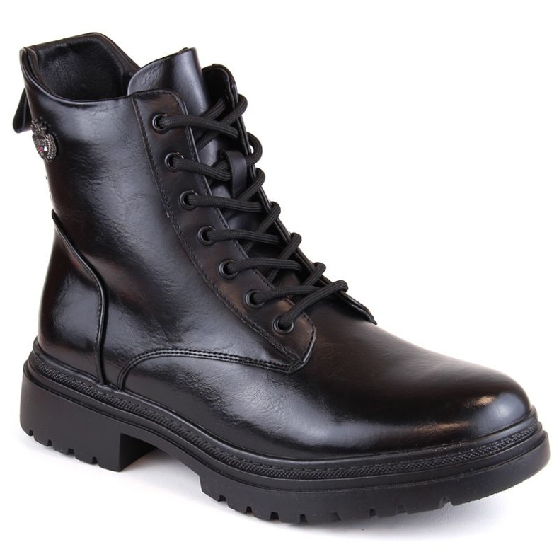 Botins Potocki W WOL181A com cadarço e zíper, preto