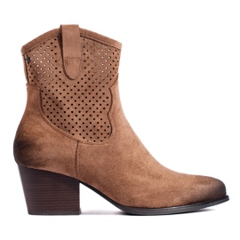 Botas de cowboy bege perfuradas com salto alto da Vinceza