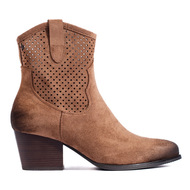 Botas de cowboy bege perfuradas com salto alto da Vinceza