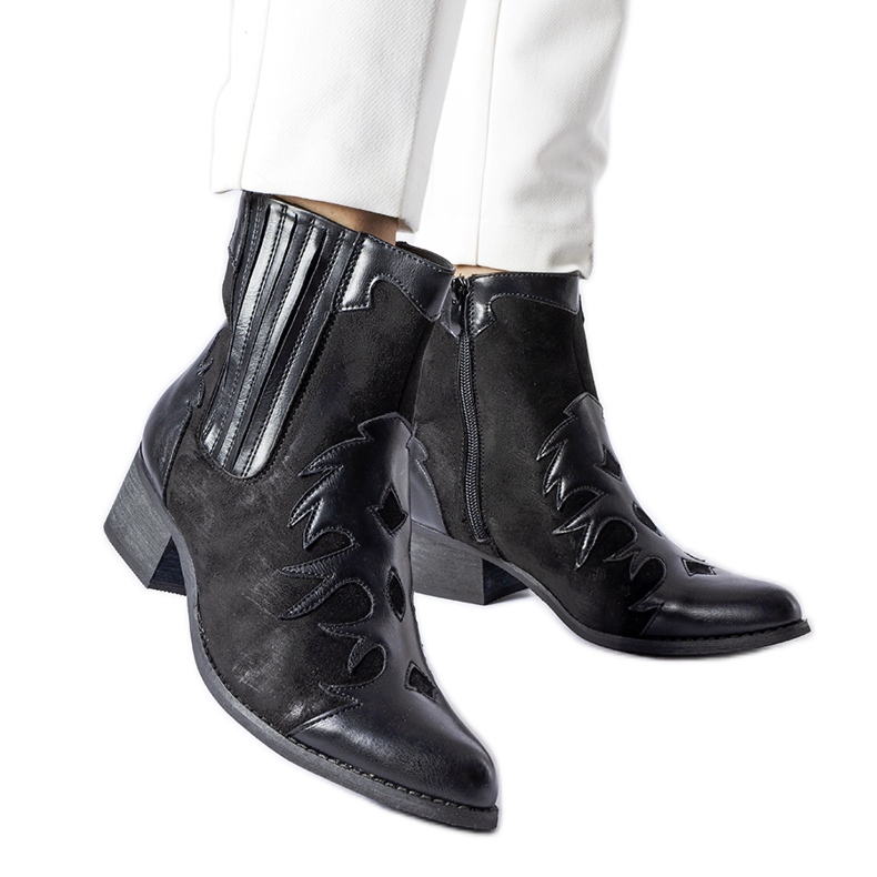 Botas de cowboy pretas Henriette de cano baixo preto