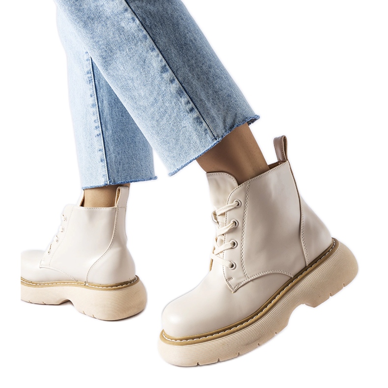 Botas de trabalho bege em plataforma Sacco grossa