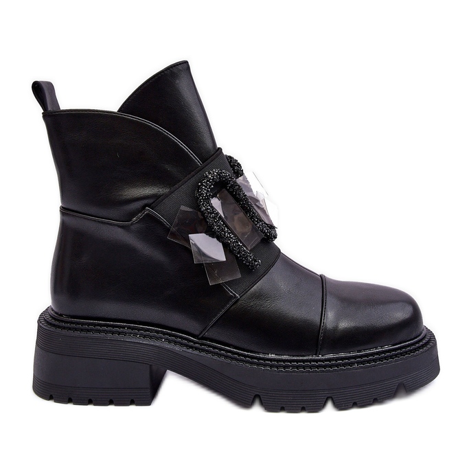 Botins Decorados em Couro com Salto Baixo e Plataforma S.Barski MR870-46 Preto