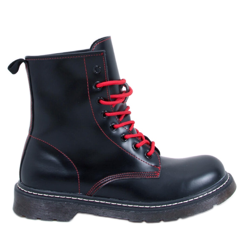 Botins com atacadores e fio colorido Stuff Blackred preto