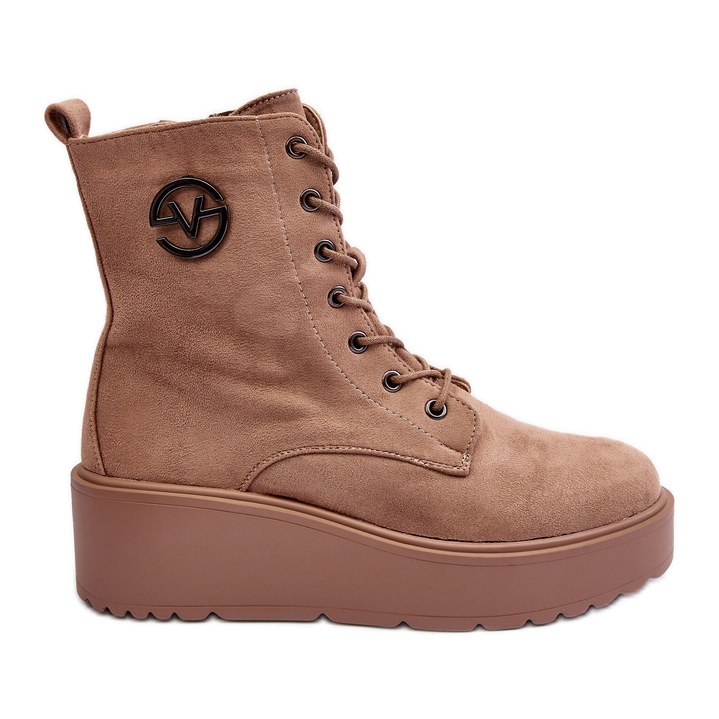 Vinceza Botins de trabalho em camurça bege em cunhas de plataforma maciça bege Lavica