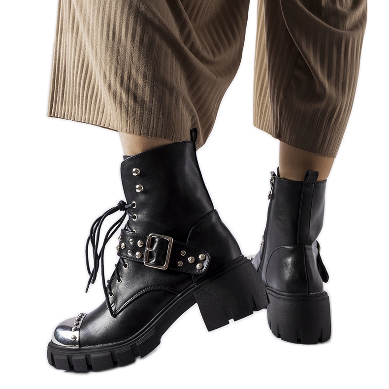 Botas decorativas pretas de salto baixo Garret preto