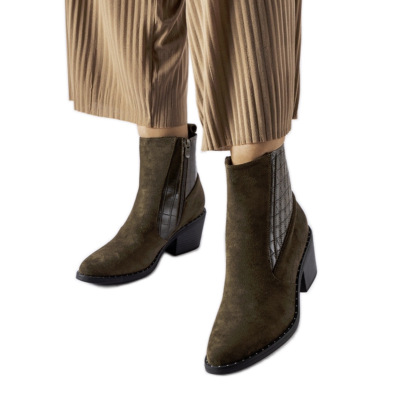 Botins verdes em camurça ecológica e salto baixo Sovere