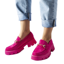 Mocassins rosa com fivela e strass Gaiola
