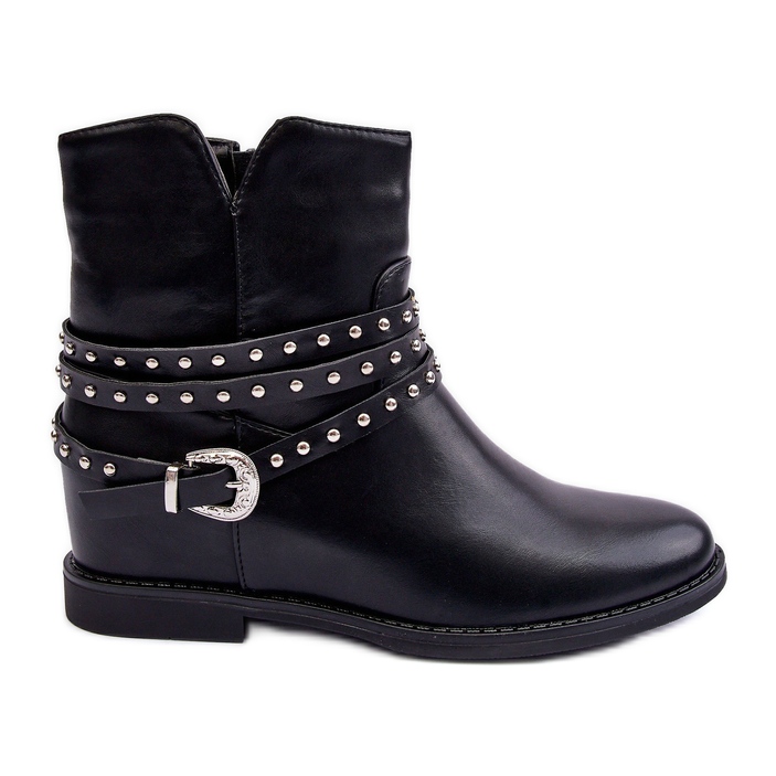 Botas baixas femininas de couro decoradas pretas da Adkrana preto