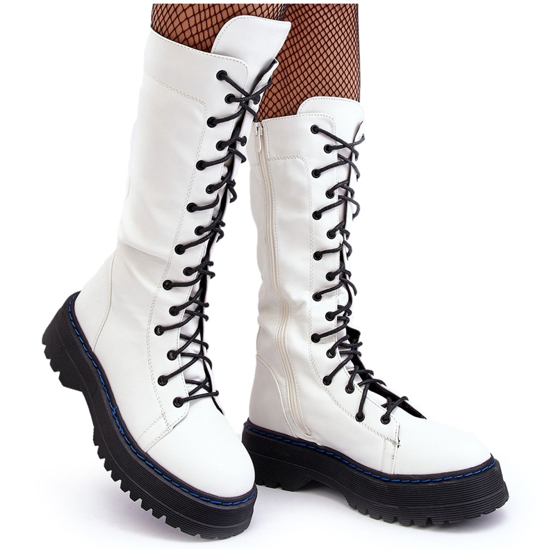 Botas de couro com cadarço e zíper, Zoraida Branca branco