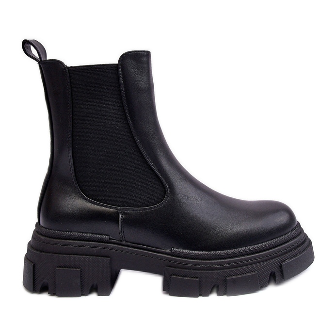 PS1 Botas Chelsea de couro Solita pretas com salto baixo e plataforma preto
