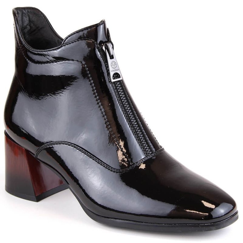 Botins envernizados de salto alto com zíper, isolados Vinceza W JAN249, preto
