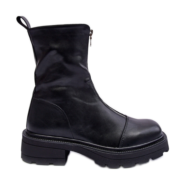Botins femininos de couro com zíper preto Aravalur preto