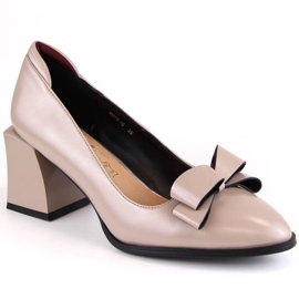D&amp;A S.Barski Premium Collection W OLI229B sapatos de salto alto com laço, bege