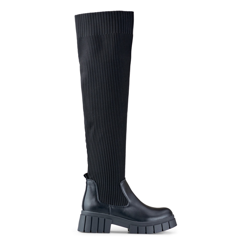 Botas pretas acima do joelho com cano elástico preto