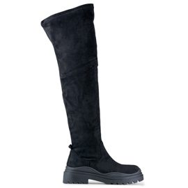 Botas femininas de camurça preta acima do joelho preto Botas femininas de camurça preta acima do joelho preto