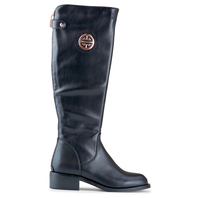 Botins femininos com zíper dourado preto Botins femininos com zíper dourado preto