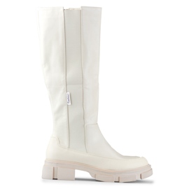 Botas femininas bege com parte superior flexível Botas femininas bege com parte superior flexível