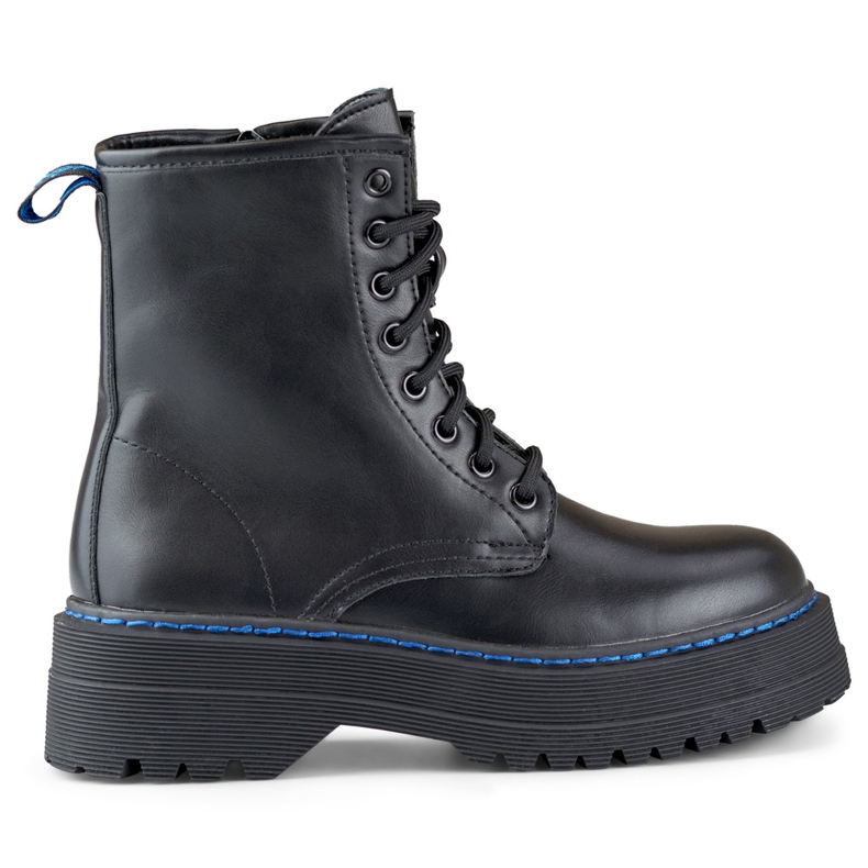 Botas femininas clássicas de trabalho com cadarço e sola grossa preto Botas femininas clássicas de trabalho com cadarço e sola grossa preto