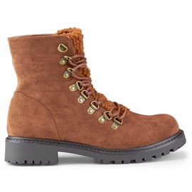 Botins femininos castanhos quentes com atacadores marrom