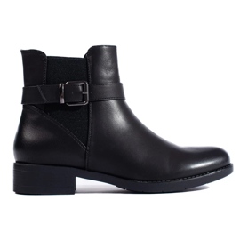 Botins femininos pretos com inserção de borracha Shelovet Botins femininos pretos com inserção de borracha Shelovet