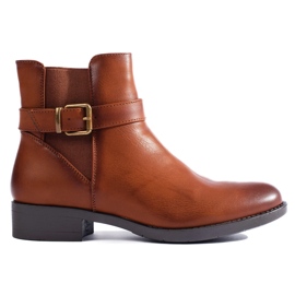 Botins femininos camel com aplicação de borracha Shelovet castanho