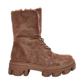 PS1 Botins em camurça com cadarço e pele, Bege Escuro Frendo marrom