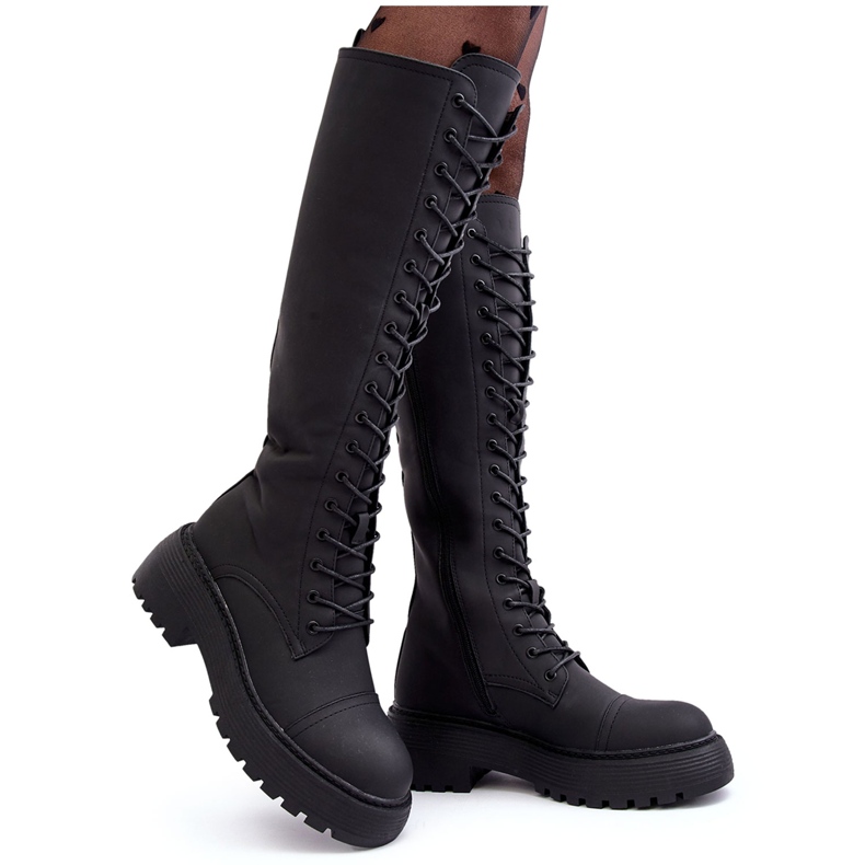 PS1 Botas pretas Bergdis com cordões e isolamento acima do joelho acima do joelho preto