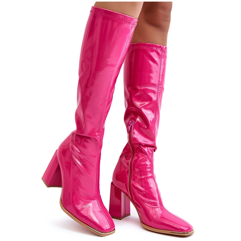 PS1 Botas envernizadas de salto alto acima do joelho Fúcsia Mlokva rosa