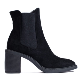 Botas Chelsea femininas de camurça preta Shelovet com salto alto preto