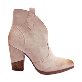 PS1 Botas de cowboy de camurça com salto alto bege claro bronzeado PS1 Botas de cowboy de camurça com salto alto bege claro bronzeado